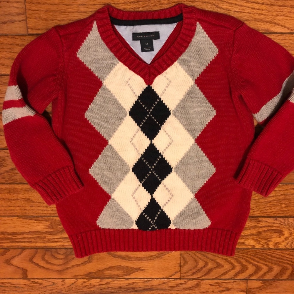 Tommy Hilfiger red argyle Christmas 🎄 sweater size 3